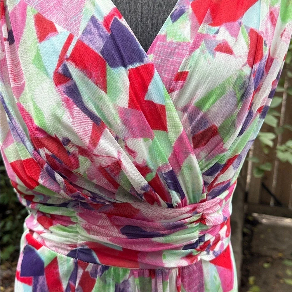 Cleo Multicoloured sleeveless, V neck flowy midi dress. Size L - Picture 2 of 12